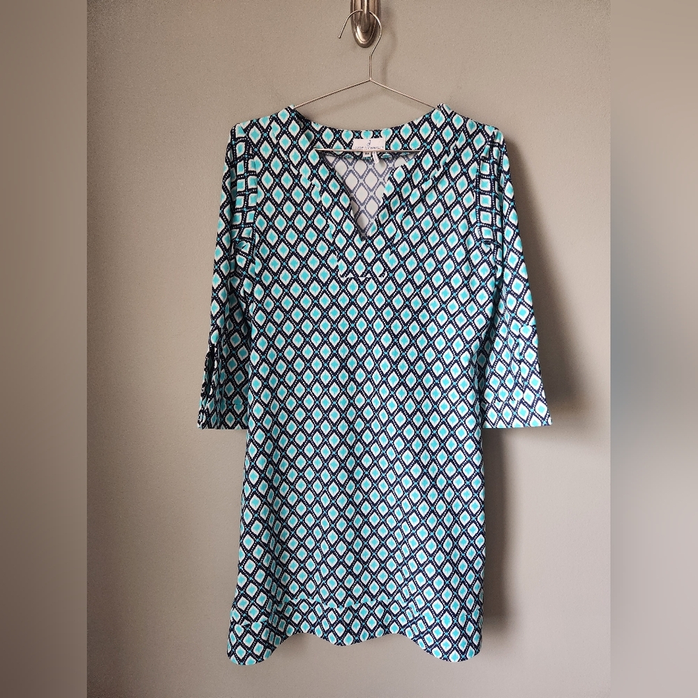 Jude Connally Megan Dress Blue Geometric Print Size Medium